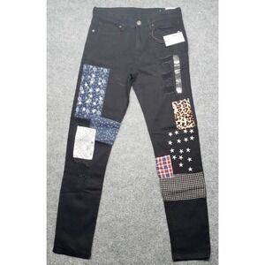 Rue21 Jeans Mens 32X34 Black Denim Supreme Flex Skinny Distressed Patches New